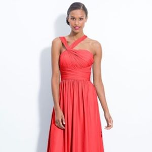 Monique Lhuillier Twist Shoulder Satin Chiffon